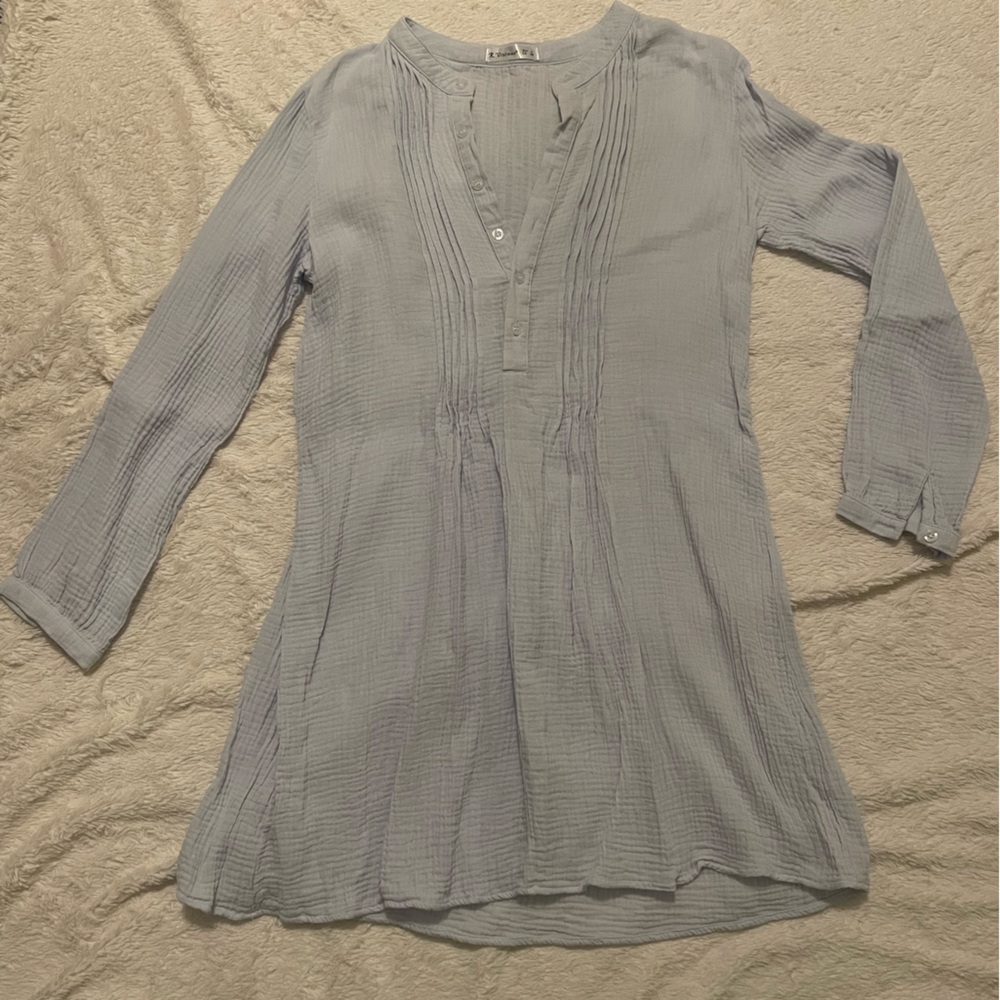 Light Blue Gauzy Pintuck Tunic Dress